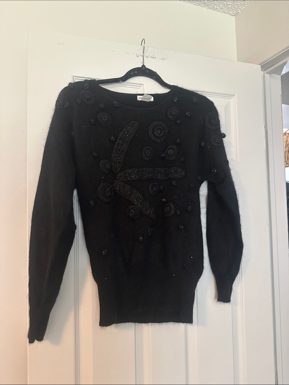 Black Embellished Crewneck Sweater - Women's